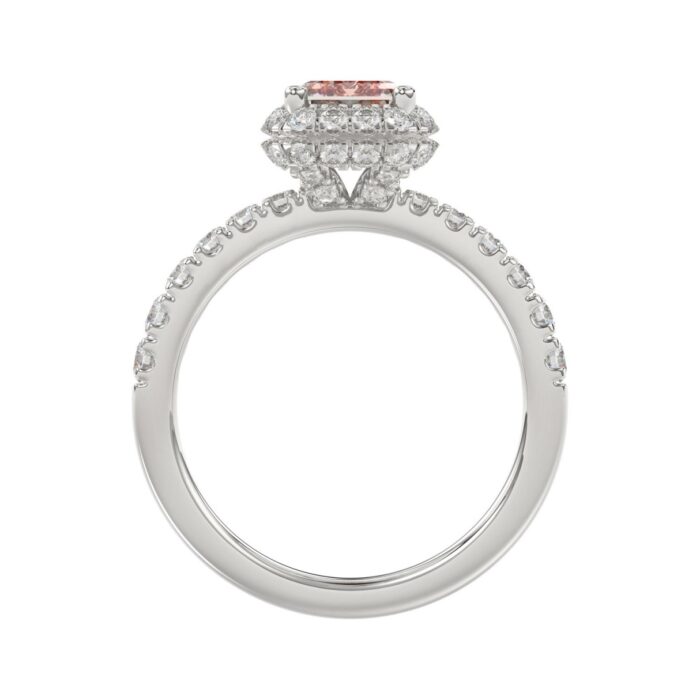 14K White Gold 4.00Ct Round Diamond Halo Ring For Women 3.00Ct Pink Radiant Cut Center Stone With Round Diamond Halo (Color F-G -Clarity Vs1/Vs2) - Image 2