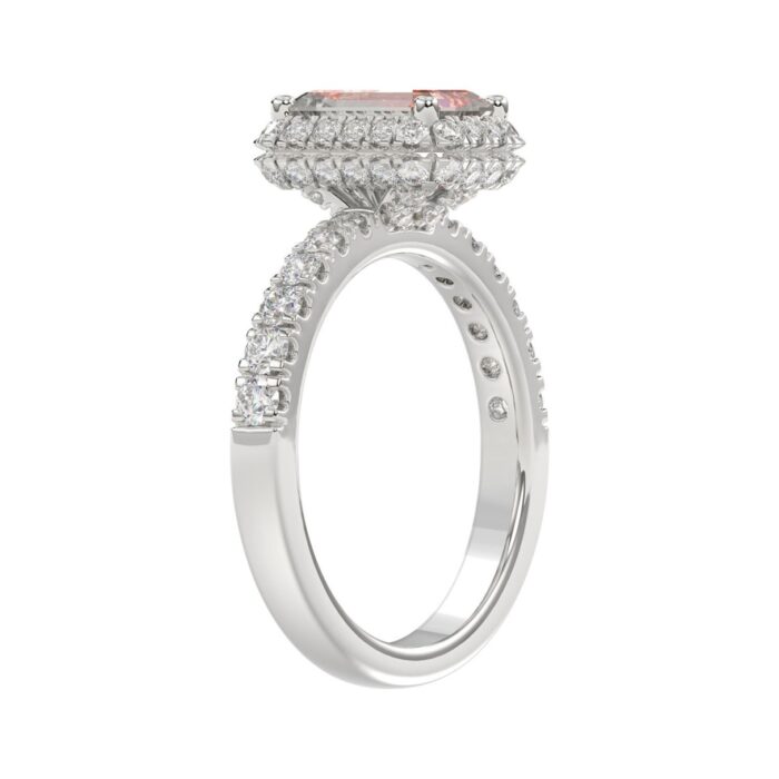 14K White Gold 4.00Ct Round Diamond Halo Ring For Women 3.00Ct Pink Radiant Cut Center Stone With Round Diamond Halo (Color F-G -Clarity Vs1/Vs2) - Image 3