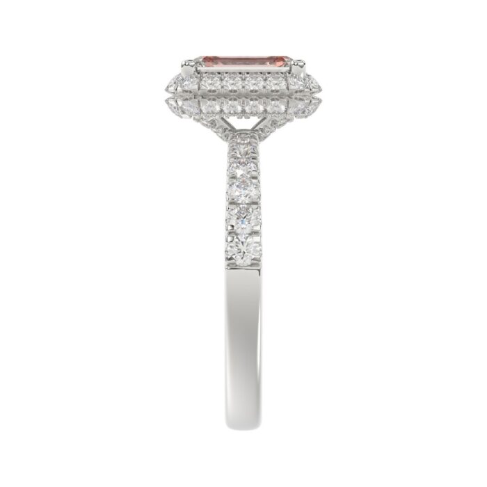14K White Gold 4.00Ct Round Diamond Halo Ring For Women 3.00Ct Pink Radiant Cut Center Stone With Round Diamond Halo (Color F-G -Clarity Vs1/Vs2) - Image 4