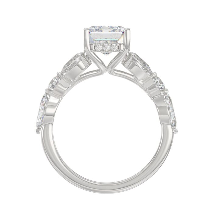 14K White Gold Emerald Cut Diamond Classic Bridal Ring for Ladies 4.00CT with Pear Round & Marquise Diamond 3.00CT Emerald Center stone (Color F-G - Image 2
