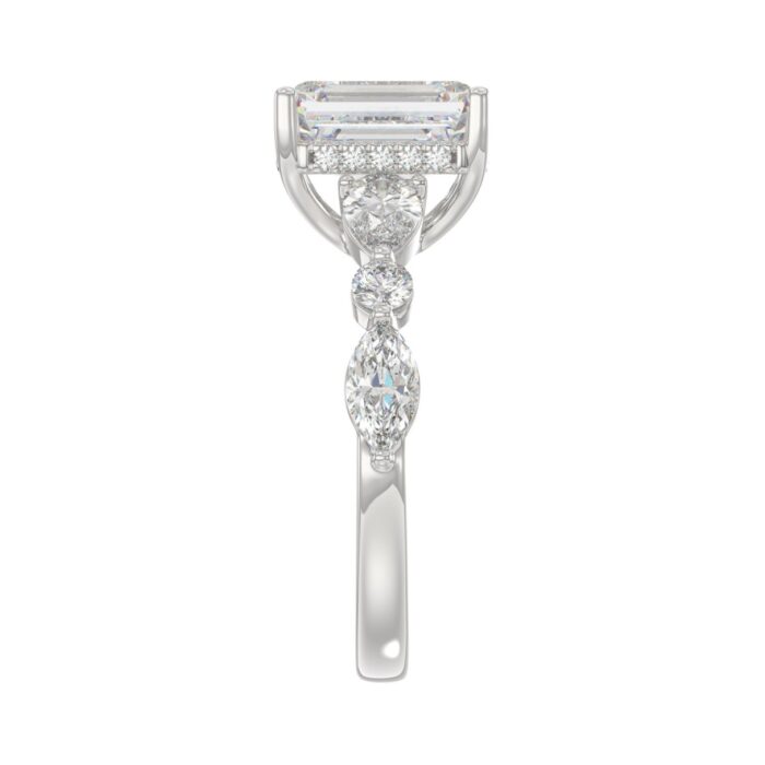 14K White Gold Emerald Cut Diamond Classic Bridal Ring for Ladies 4.00CT with Pear Round & Marquise Diamond 3.00CT Emerald Center stone (Color F-G - Image 4
