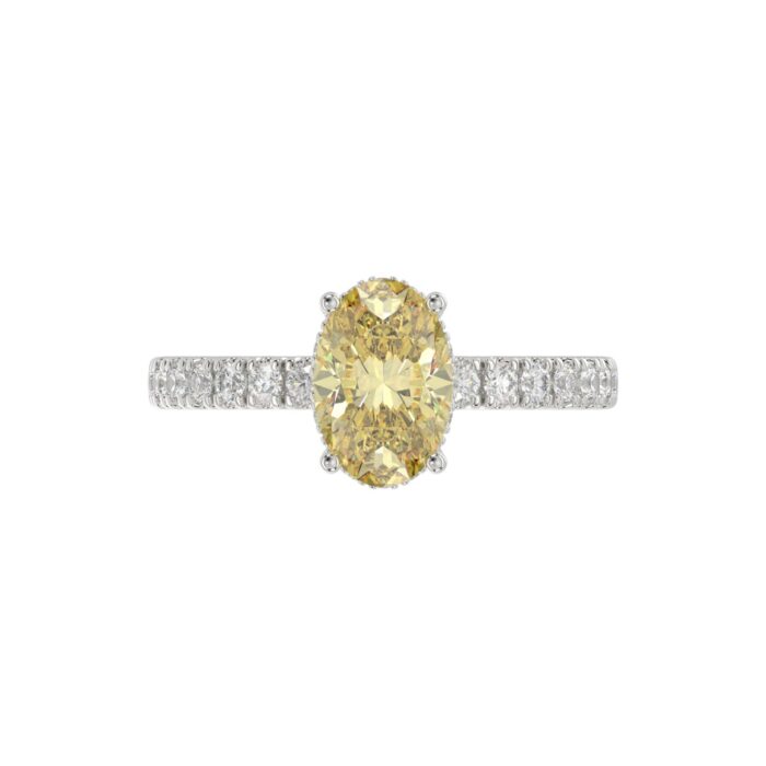 14K WHITE GOLD 2 1/2CT ROUND/OVAL DIAMOND LADIES RING (CENTER STONE YELLOW OVAL DIAMOND 2CT) - Image 2