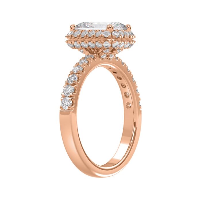LADIES RING 4.00CT ROUND/EMERALD DIAMOND 14K ROSE GOLD (CENTER STONE EMERALD DIAMOND 3.00CT) - Image 4