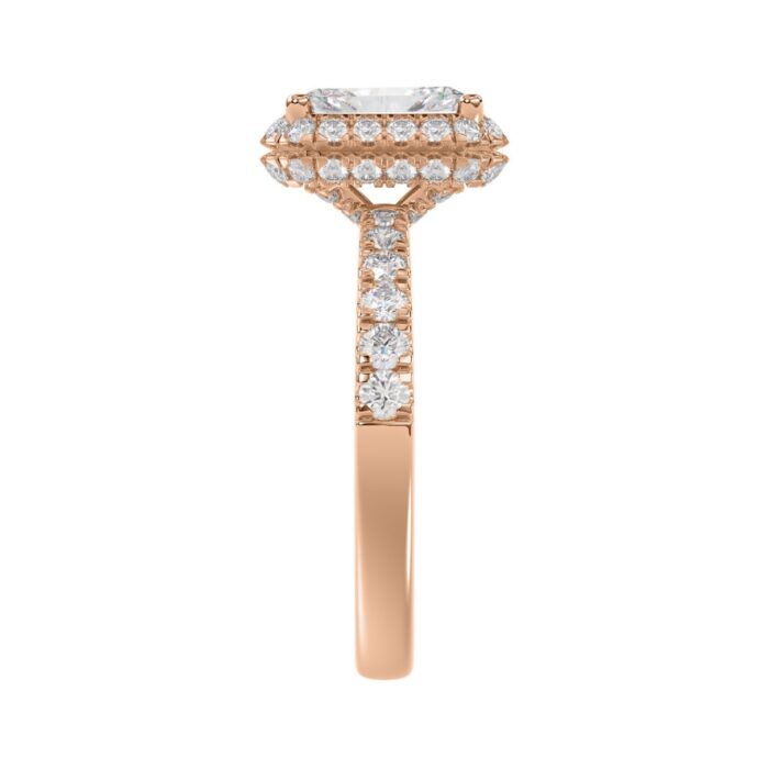 LADIES RING 4.00CT ROUND/EMERALD DIAMOND 14K ROSE GOLD (CENTER STONE EMERALD DIAMOND 3.00CT) - Image 3