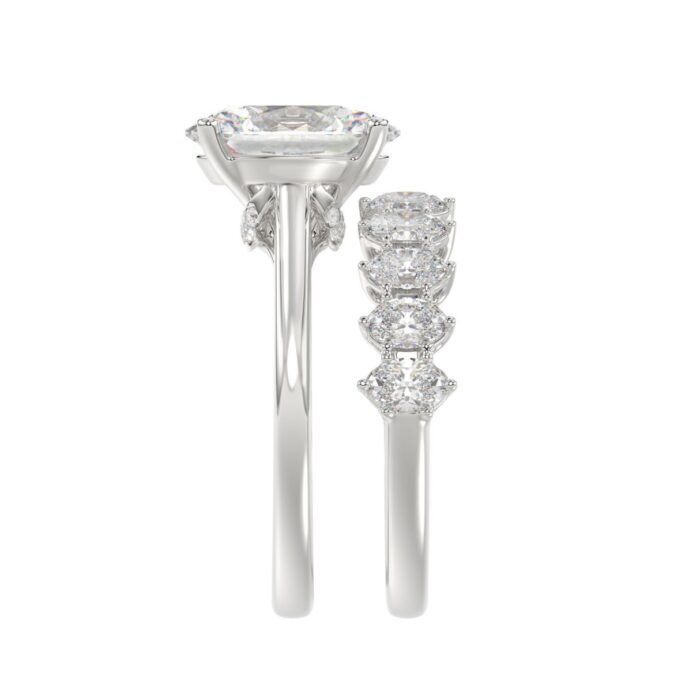 14K WHITE GOLD 4 1/2CT ROUND/OVAL DIAMOND LADIES BRIDAL SET (CENTER STONE OVAL DIAMOND 3.00CT) - Image 4