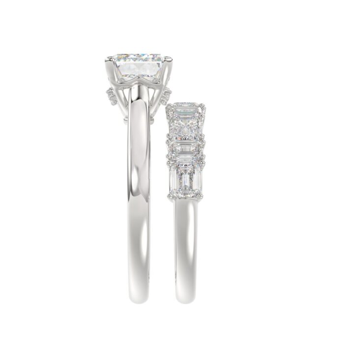 LADIES BRIDAL SET 3 1/2CT ROUND/EMERALD DIAMOND 14K WHITE GOLD (CENTER STONE EMERALD DIAMOND 2.00CT) - Image 4