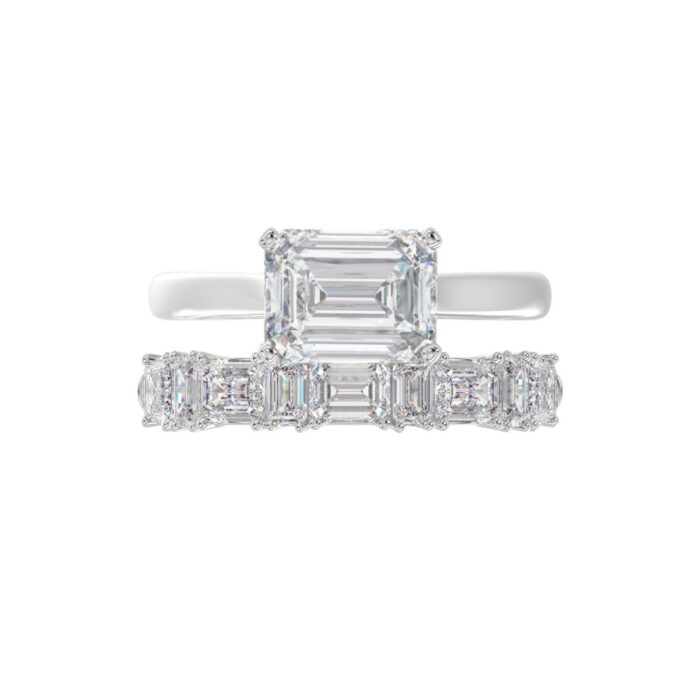 LADIES BRIDAL SET 3 1/2CT ROUND/EMERALD DIAMOND 14K WHITE GOLD (CENTER STONE EMERALD DIAMOND 2.00CT) - Image 5
