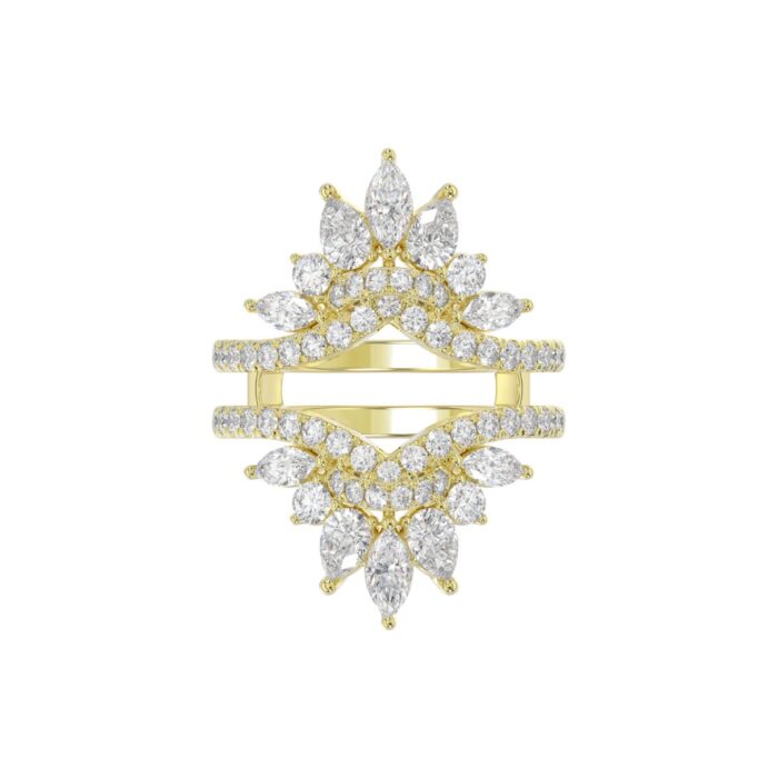 LADIES ENHANCERS RING 2 1/4CT ROUND/PEAR/MARQUISE DIAMOND 14K YELLOW GOLD - Image 5