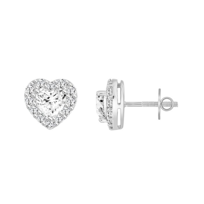 14K WHITE GOLD1 3/8CT ROUND / HEART DIAMOND LADIES EARRINGS (CENTER STONE HEART DIAMOND 1CT ) - Image 3