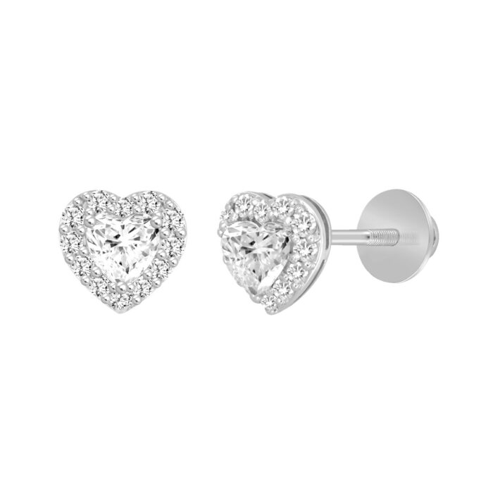 14K WHITE GOLD1 3/8CT ROUND / HEART DIAMOND LADIES EARRINGS (CENTER STONE HEART DIAMOND 1CT ) - Image 2