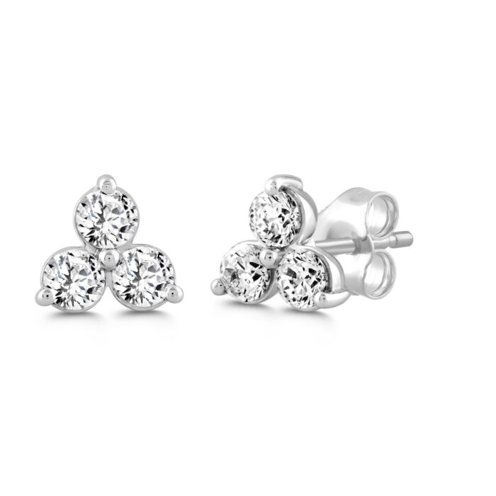 LADIES EARRINGS 1CT ROUND DIAMOND 14K WHITE GOLD - Image 3