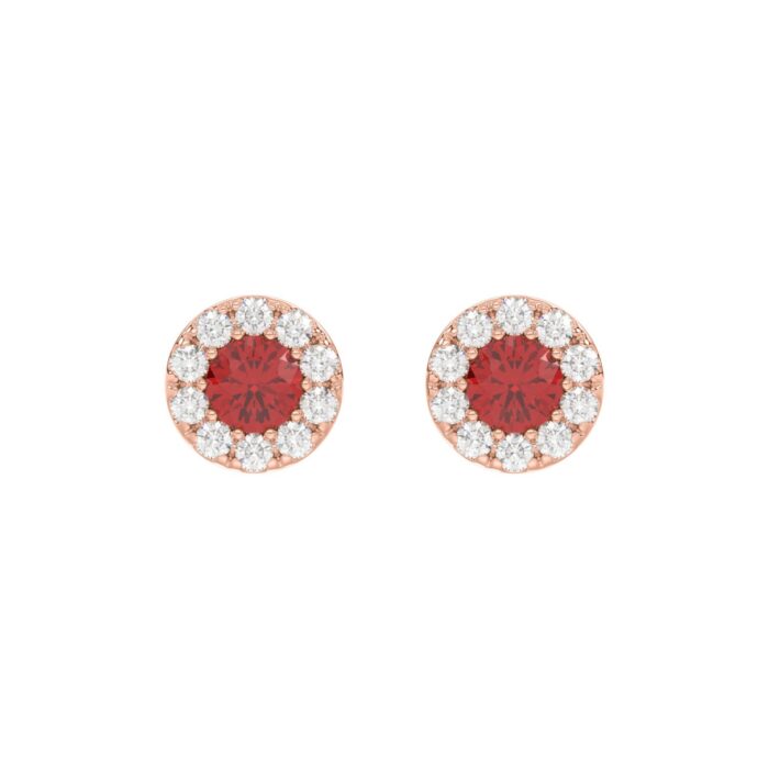 LADIES EARRINGS 5/8CT ROUND/RUBY DIAMOND 14K ROSE GOLD (CENTER STONE RUBY DIAMOND 3/4CT) - Image 1