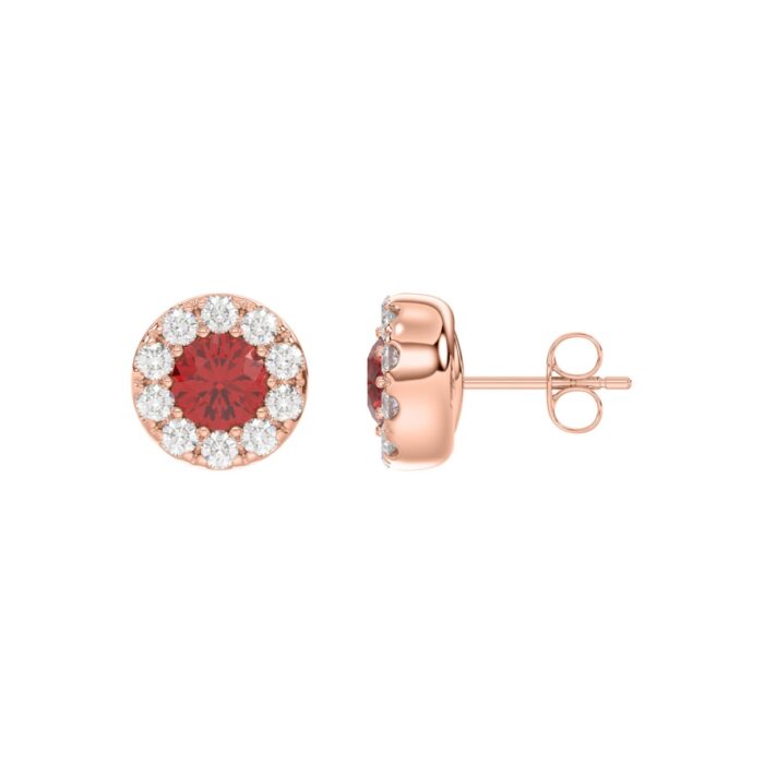 LADIES EARRINGS 5/8CT ROUND/RUBY DIAMOND 14K ROSE GOLD (CENTER STONE RUBY DIAMOND 3/4CT) - Image 2
