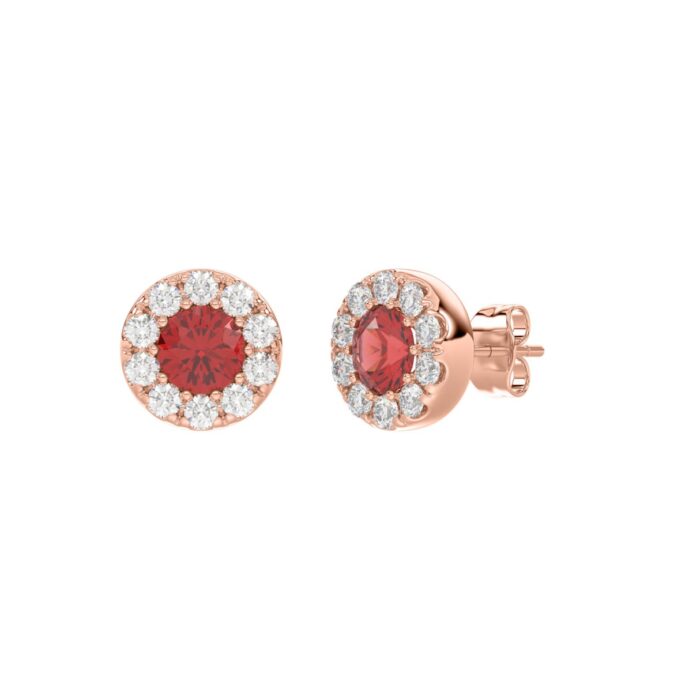 LADIES EARRINGS 5/8CT ROUND/RUBY DIAMOND 14K ROSE GOLD (CENTER STONE RUBY DIAMOND 3/4CT) - Image 3