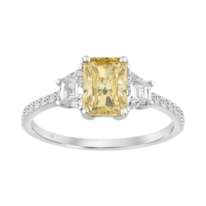 20890753_EC-147769W-1214x1214.jpg 1 1/2CT Elegance Ring 14k Round/Radiant/Trapezoid Diamond White Gold 1.00CT Yellow Radiant Center stone (Color F-G -Clarity VS1/VS2) - Image 1