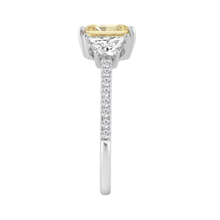 1 1/2CT Elegance Ring 14k Round/Radiant/Trapezoid Diamond White Gold 1.00CT Yellow Radiant Center stone (Color F-G -Clarity VS1/VS2) - Image 3