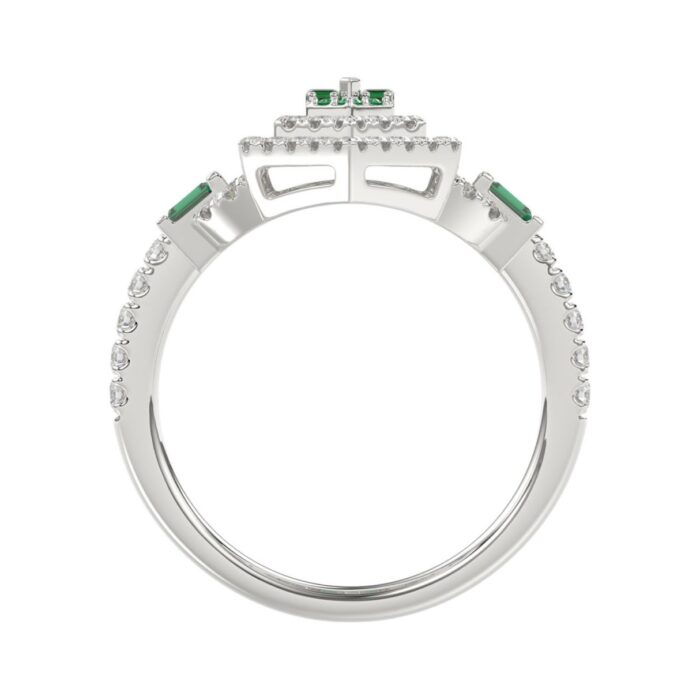 14K WHITE GOLD 1 1/6CT ROUND/BAGUETTE/EMERALD DIAMOND LADIES RING (GREEN EMERALD BAGUETTE DIAMOND 1/6CT) - Image 2