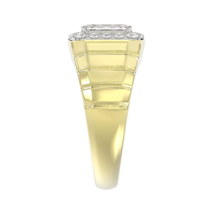 MEN'S RING 2 1/2CT ROUND/EMERALD DIAMOND 14K YELLOW GOLD - Image 4