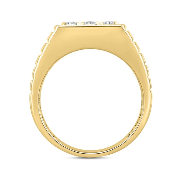 MENS RING 1 1/2CT ROUND DIAMOND 14K YELLOW GOLD - Image 3