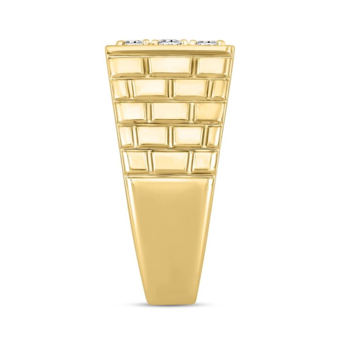 MENS RING 1 1/2CT ROUND DIAMOND 14K YELLOW GOLD - Image 2