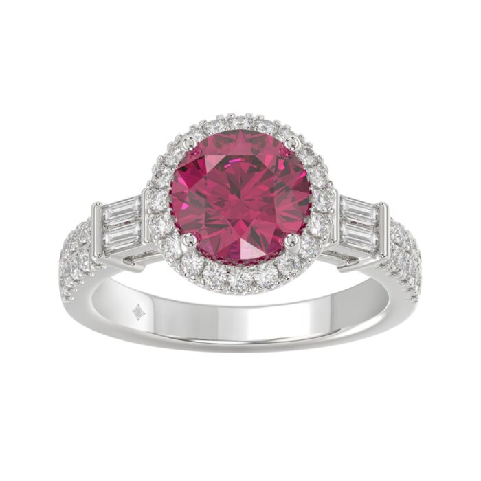 20890790_EC-122537W-1214x1214.jpg 14K WHITE GOLD 2 1/2CT ROUND/BAGUETTE DIAMOND LADIES RING (CENTER STONE ROUND RUBY DIAMOND 2CT) - Image 1