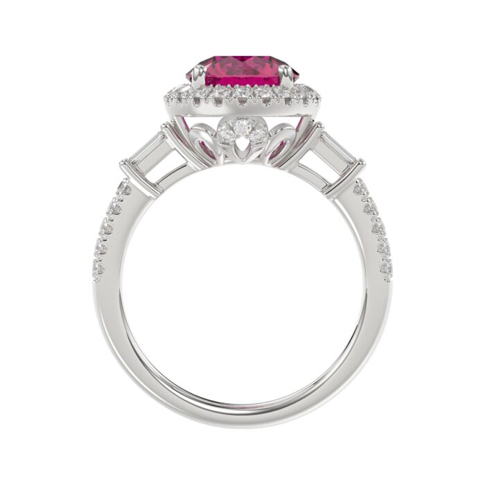 14K WHITE GOLD 2 1/2CT ROUND/BAGUETTE DIAMOND LADIES RING (CENTER STONE ROUND RUBY DIAMOND 2CT) - Image 2