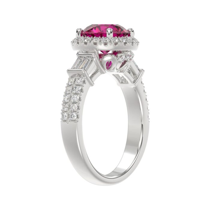 14K WHITE GOLD 2 1/2CT ROUND/BAGUETTE DIAMOND LADIES RING (CENTER STONE ROUND RUBY DIAMOND 2CT) - Image 3