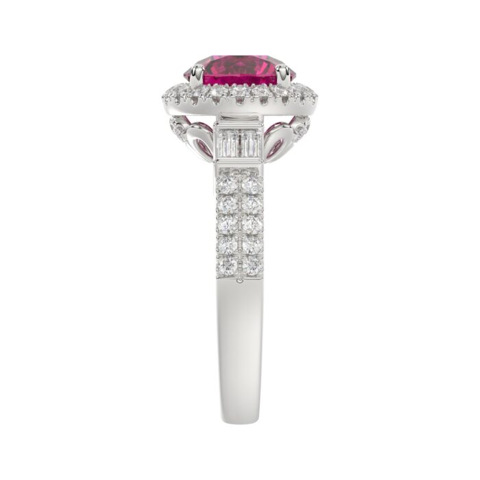 14K WHITE GOLD 2 1/2CT ROUND/BAGUETTE DIAMOND LADIES RING (CENTER STONE ROUND RUBY DIAMOND 2CT) - Image 4