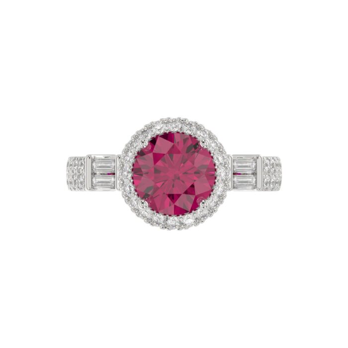 14K WHITE GOLD 2 1/2CT ROUND/BAGUETTE DIAMOND LADIES RING (CENTER STONE ROUND RUBY DIAMOND 2CT) - Image 5