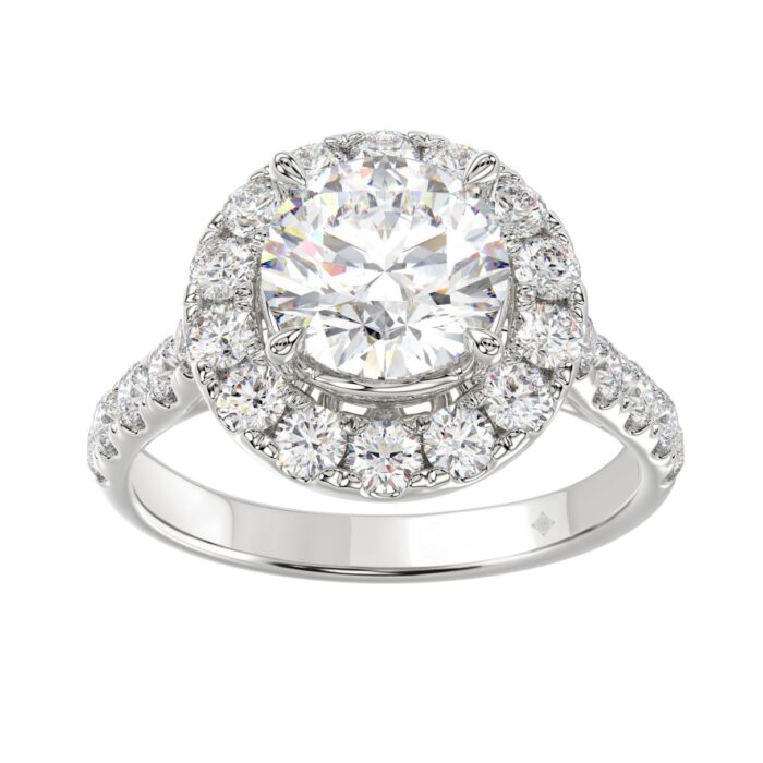 14K White Gold 2 1/2Ct Round Lab Grown Diamond Halo Engagement Ring 1 1/2Ct Round Center Stone (Color F-G Clarity Vs1/Vs2) - Image 1
