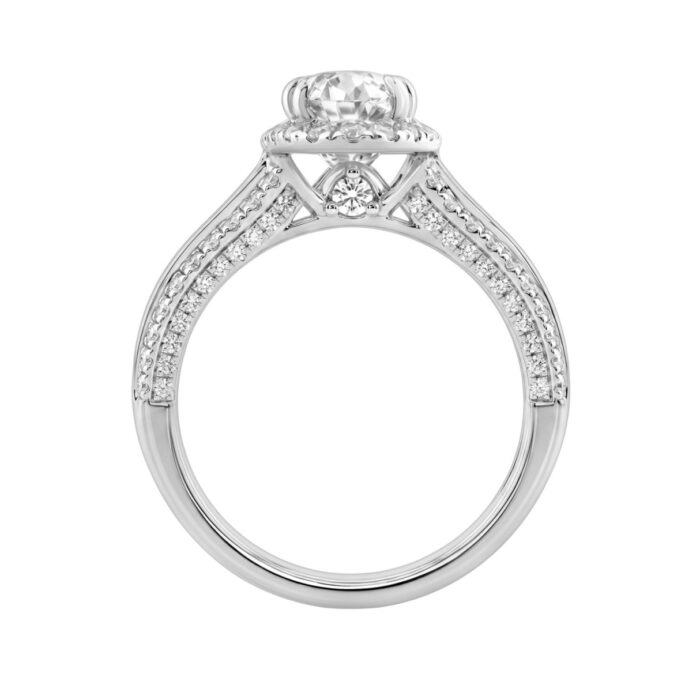 14K White Gold 3.00 Ct Diamond Halo Engagement Ring For Women Elongated 2Ct Oval Cut Center Stone With Round & Baguette Side Stones, Luxury Bridal - Image 3