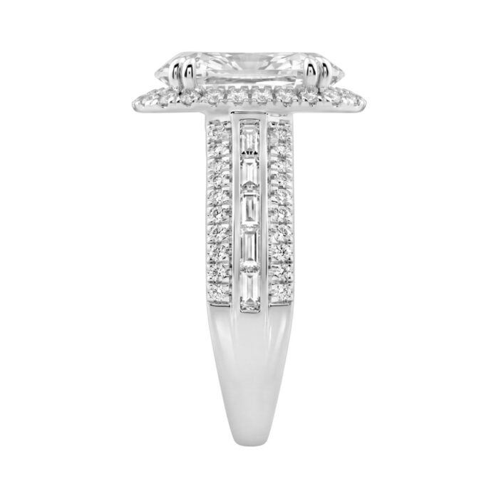 14K White Gold 3.00 Ct Diamond Halo Engagement Ring For Women Elongated 2Ct Oval Cut Center Stone With Round & Baguette Side Stones, Luxury Bridal - Image 2