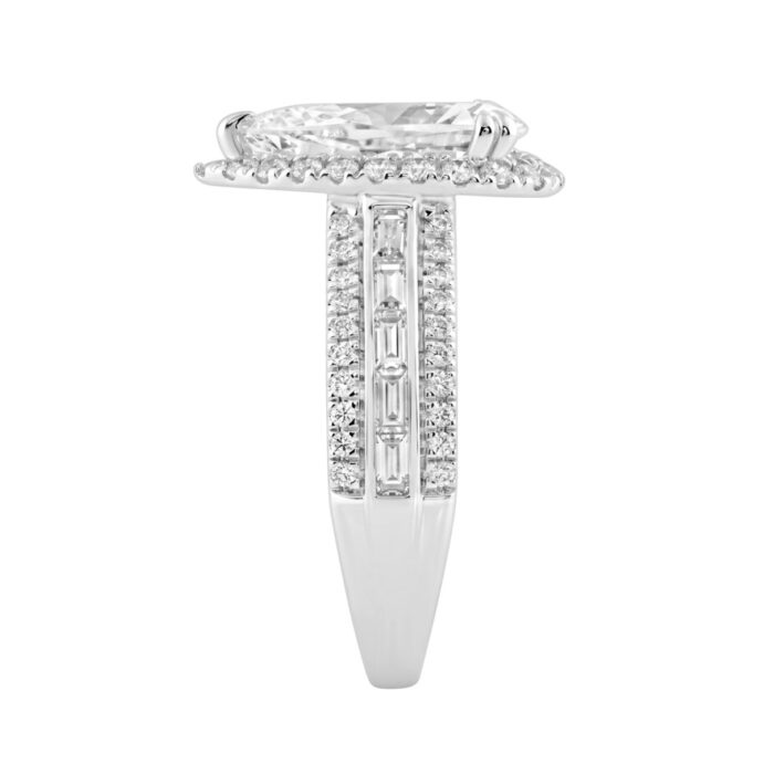 14K White Gold 3.00 Ct Diamond Halo Engagement Ring For Women Elongated 2Ct Pear Cut Center Stone With Round & Baguette Side Stones, Luxury Bridal Rin - Image 3