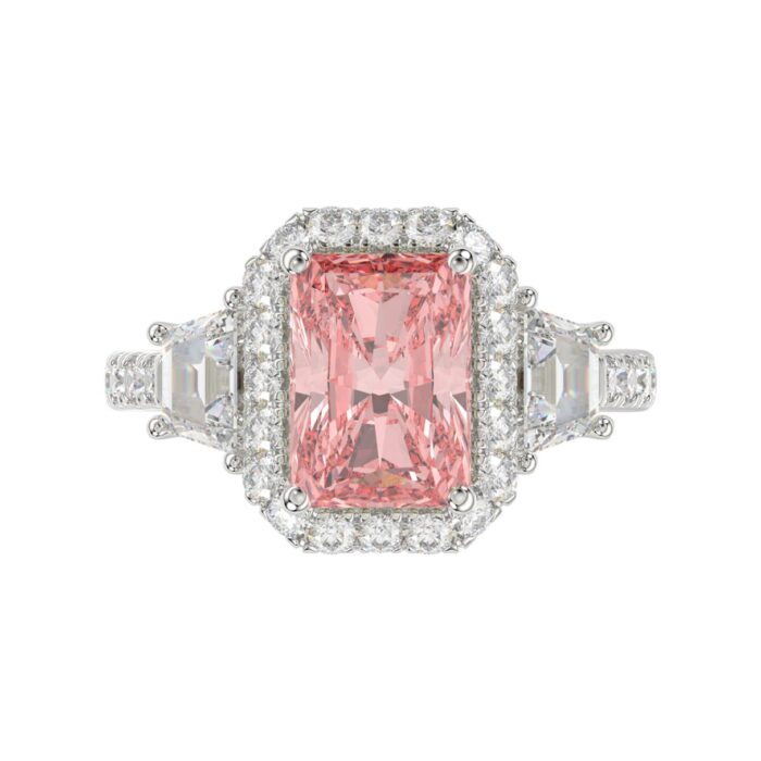 14K WHITE GOLD 4 1/4CT ROUND/RADIANT/TRAPEZOID DIAMOND LADIES RING (CENTER STONE PINK RADIANT DIAMOND 3.00CT) - Image 2