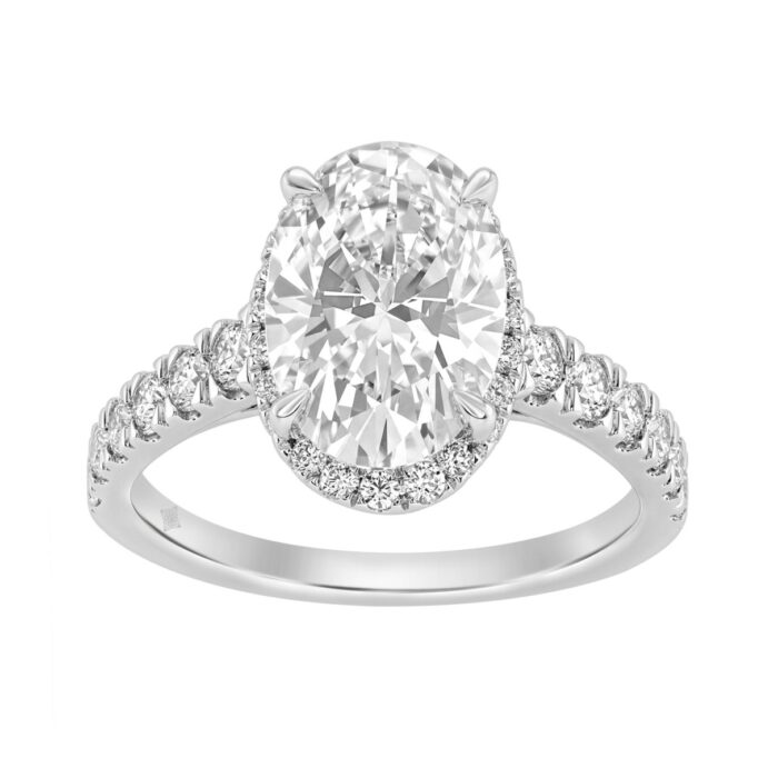 14K White Gold 4 3/4Ct Oval Cut Lab-Grown Diamond Engagement Ring With Hidden Halo Round & Oval Bridal Ring Set For Women 4Ct Oval Center Stone (Color - Image 1