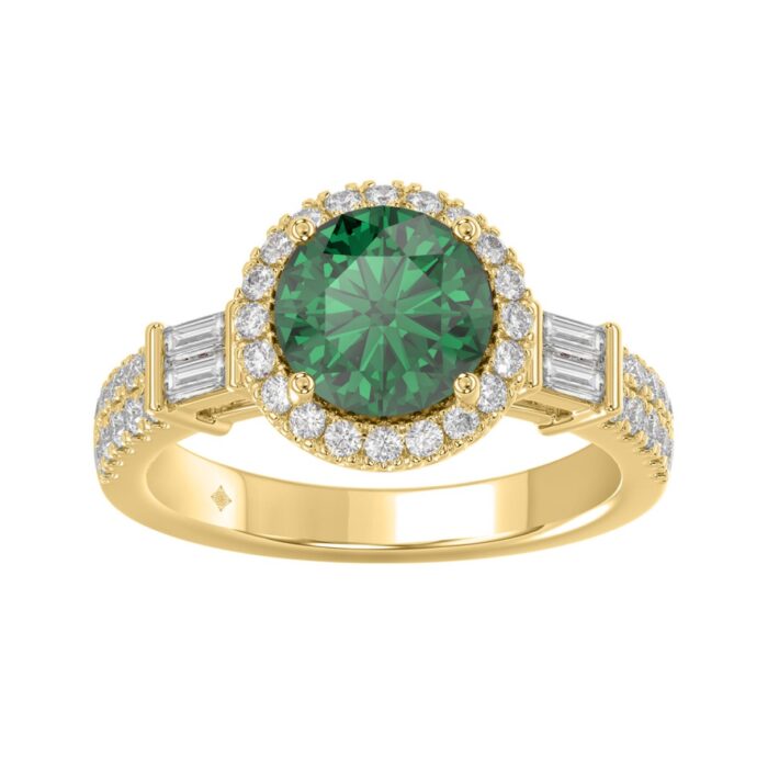 20890803_EC-132811Y-1214x1214.jpg 14K YELLOW GOLD 2 1/2CT ROUND/BAGUETTE DIAMOND LADIES RING (CENTER STONE GREEN EMERALD ROUND DIAMOND 2CT) - Image 1