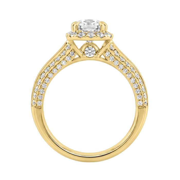 14K Yellow Gold 3.00 Ct Diamond Halo Engagement Ring For Women Elongated 2Ct Cushion Cut Center Stone With Round & Baguette Side Stones, Luxury Bridal - Image 2