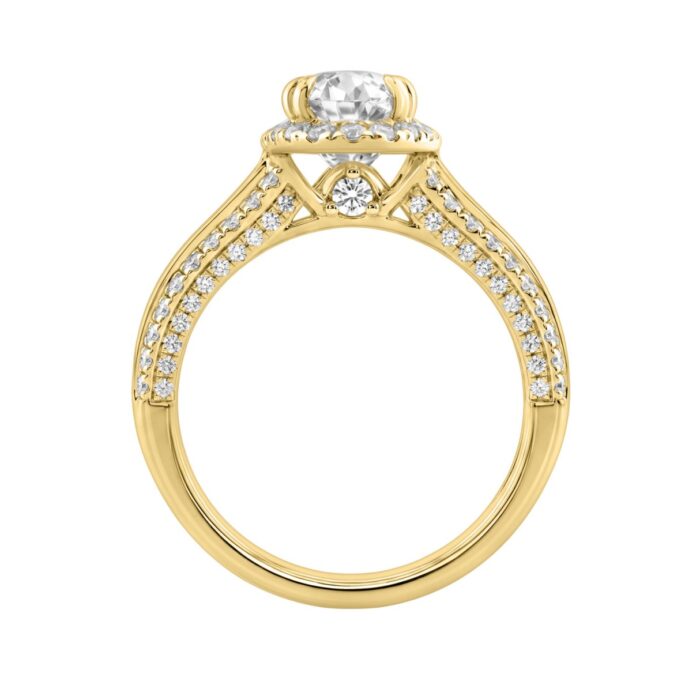 14K Yellow Gold 3.00 Ct Diamond Halo Engagement Ring For Women Elongated 2Ct Oval Cut Center Stone With Round & Baguette Side Stones, Luxury Bridal Ri - Image 2