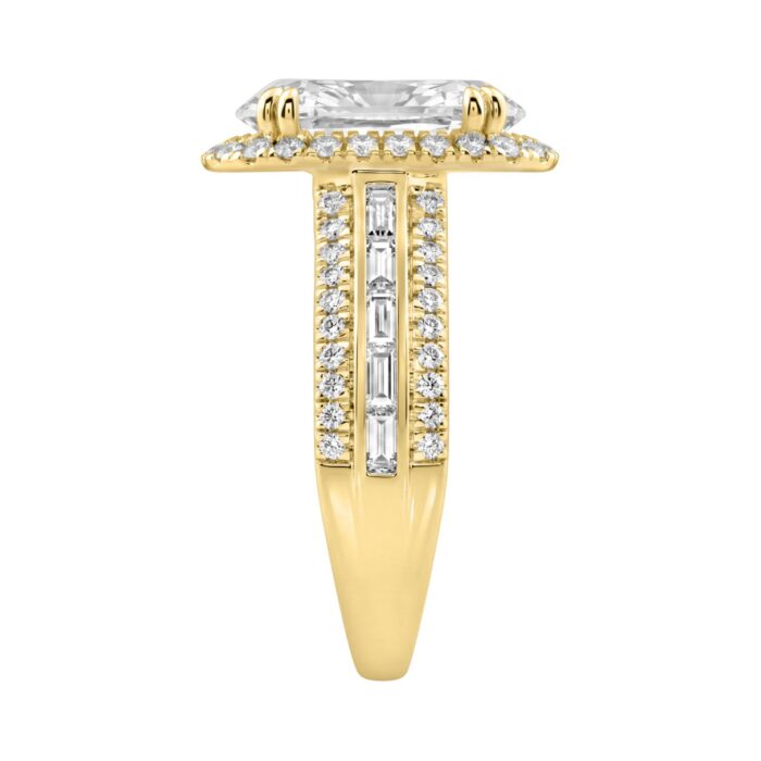 14K Yellow Gold 3.00 Ct Diamond Halo Engagement Ring For Women Elongated 2Ct Oval Cut Center Stone With Round & Baguette Side Stones, Luxury Bridal Ri - Image 3