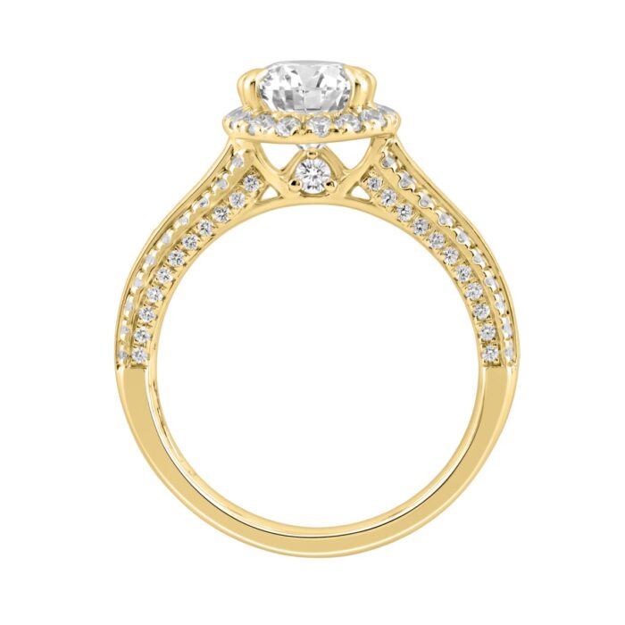 14K Yellow Gold 3.00 Ct Diamond Halo Engagement Ring For Women Elongated 2Ct Pear Cut Center Stone With Round & Baguette Side Stones, Luxury Bridal Ri - Image 2