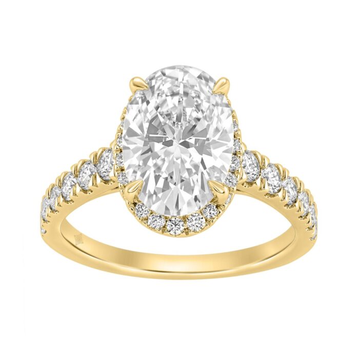 14K Yellow Gold 4 3/4Ct Oval Cut Lab-Grown Diamond Engagement Ring With Hidden Halo Round & Oval Bridal Ring Set For Women 4Ct Oval Center Stone ( - Image 1