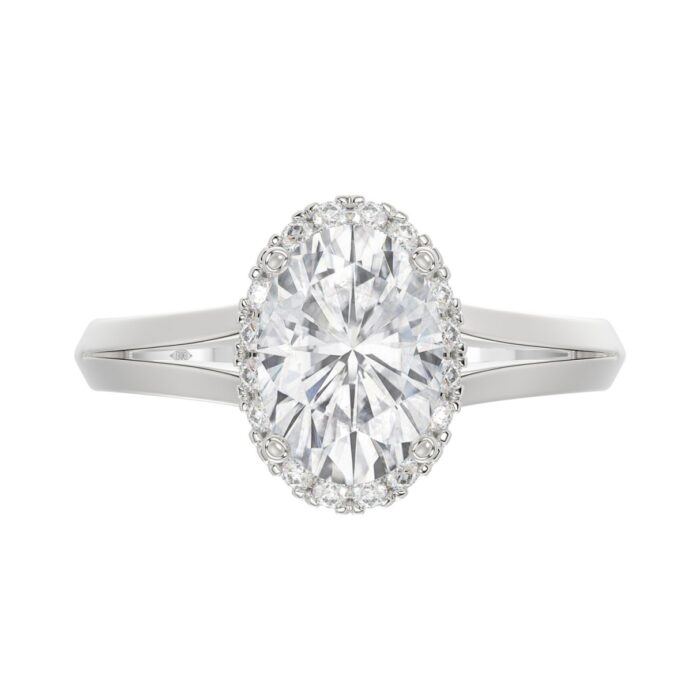 LADIES RING 2 1/6CT ROUND/OVAL DIAMOND 14K WHITE GOLD (CENTER STONE OVAL DIAMOND 2CT ) - Image 5