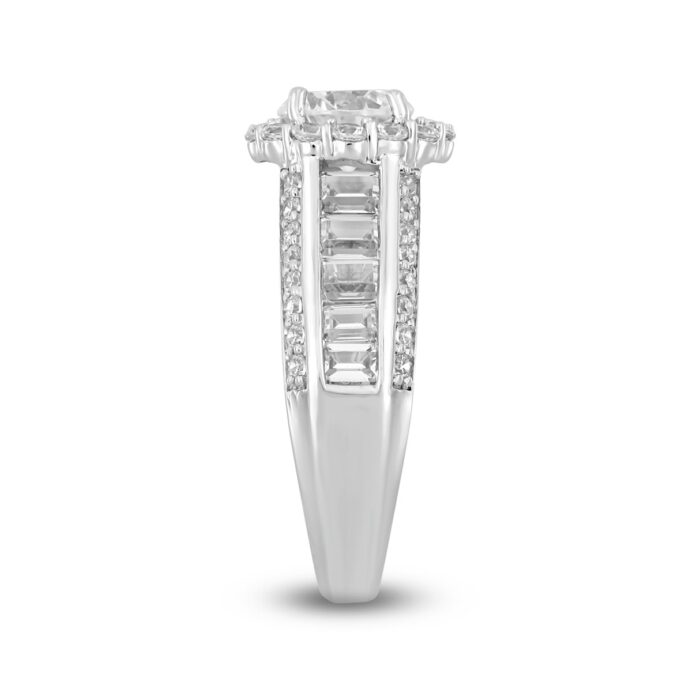 LADIES RING 3 3/4CT ROUND/EMERALD DIAMOND 14K WHITE GOLD (CENTER STONE ROUND DIAMOND 1 1/2CT ) - Image 3