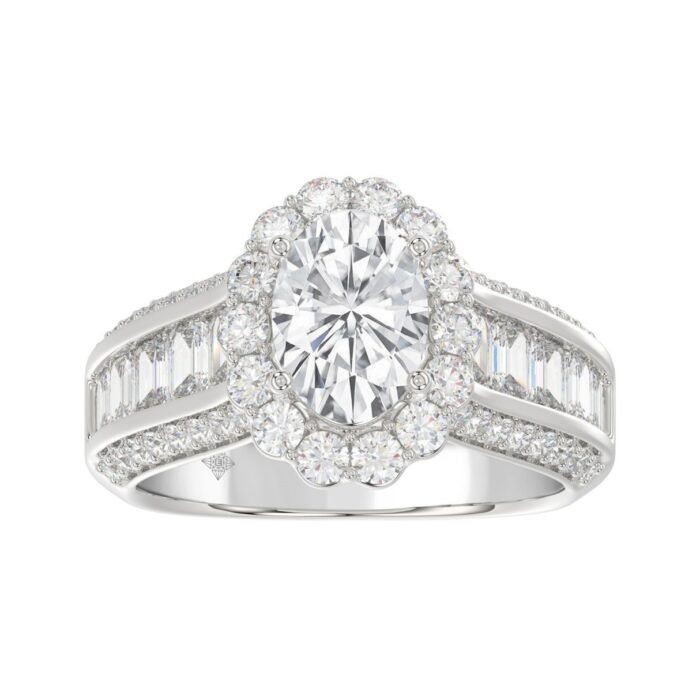 LADIES RING 3 3/4CT ROUND/OVAL/EMERALD DIAMOND 14K WHITE GOLD (CENTER STONE OVAL DIAMOND 1 1/2CT ) - Image 1