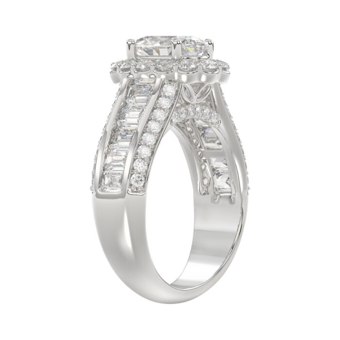 LADIES RING 3 3/4CT ROUND/OVAL/EMERALD DIAMOND 14K WHITE GOLD (CENTER STONE OVAL DIAMOND 1 1/2CT ) - Image 3