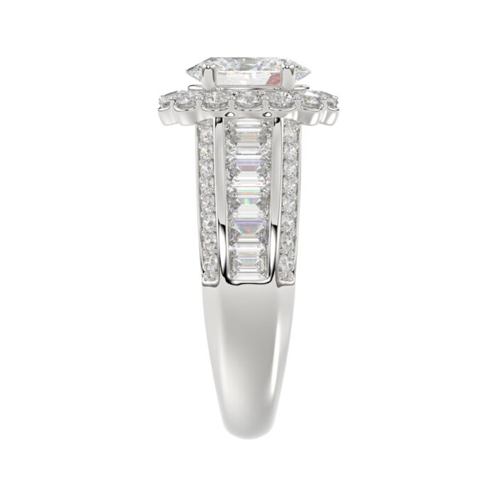LADIES RING 3 3/4CT ROUND/OVAL/EMERALD DIAMOND 14K WHITE GOLD (CENTER STONE OVAL DIAMOND 1 1/2CT ) - Image 5