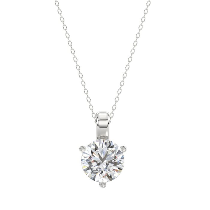 14K WHITE GOLD 1 1/2CT ROUND DIAMOND LADIES SOLITAIRE PENDANT WITH CHAIN - Image 1