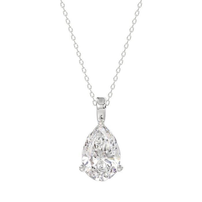 LADIES SOLITAIRE PENDANT 3CT PEAR DIAMOND 14K WHITE GOLD - Image 1