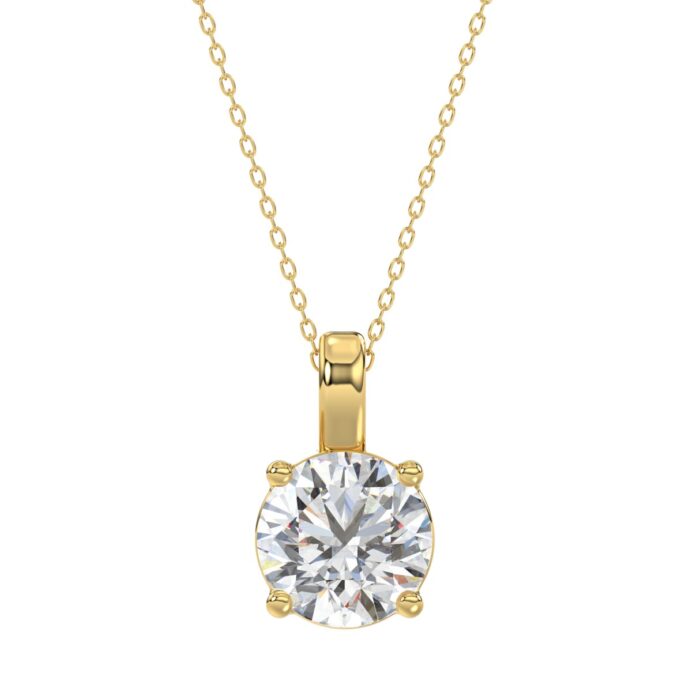 LADIES SOLITAIRE PENDANT 3CT ROUND DIAMOND 14K YELLOW GOLD WITH CHAIN - Image 1