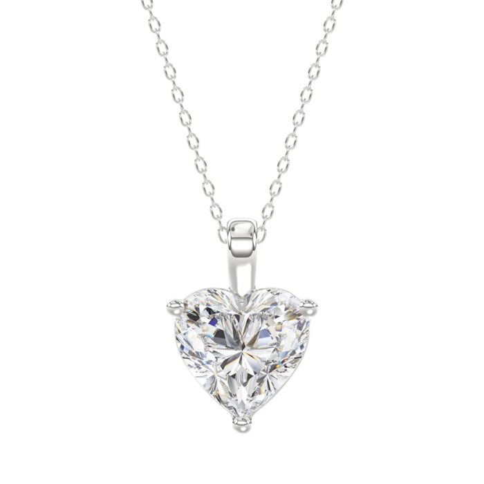 LADIES SOLITAIRE PENDANT 4.00CT HEART DIAMOND 14K WHITE GOLD - Image 1